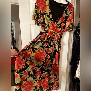 Ralph Lauren Black Maxi Dress with Red and Yellow Floral Pattern NWOT